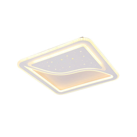 Modern White Led Ceiling Lamp With Curved Starry Sky Design Flush Lighting - 19/35.5 W Warm/White