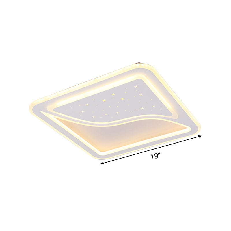 Modern White Led Ceiling Lamp With Curved Starry Sky Design Flush Lighting - 19’/35.5’ W