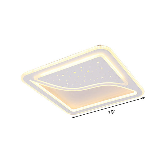 Modern White Led Ceiling Lamp With Curved Starry Sky Design Flush Lighting - 19’/35.5’ W