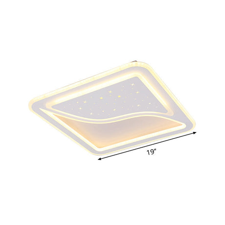 Modern White Led Ceiling Lamp With Curved Starry Sky Design Flush Lighting - 19/35.5 W Warm/White