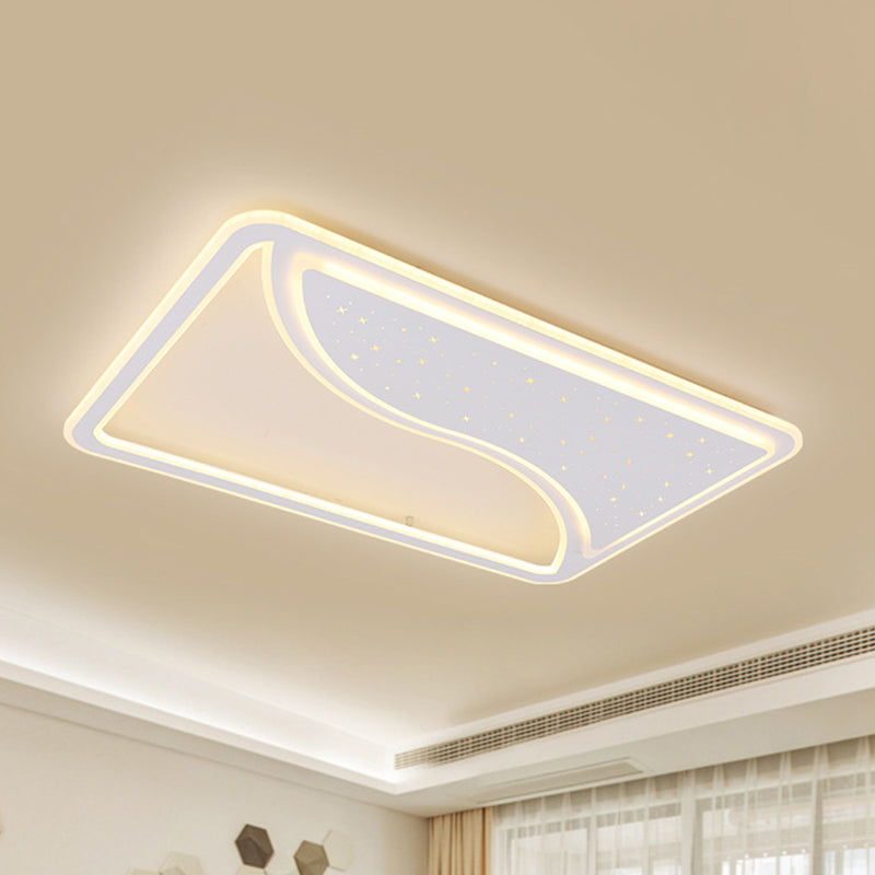 Modern White Led Ceiling Lamp With Curved Starry Sky Design Flush Lighting - 19’/35.5’ W