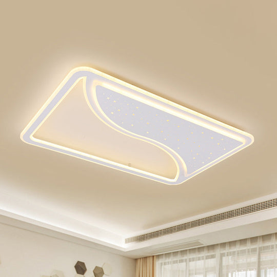 Modern White Led Ceiling Lamp With Curved Starry Sky Design Flush Lighting - 19/35.5 W Warm/White