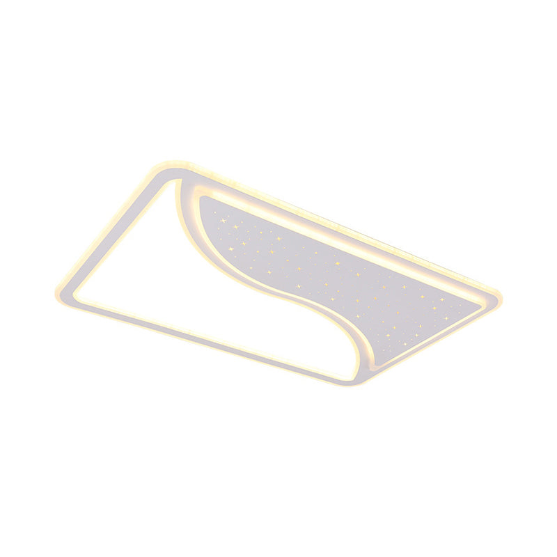 Modern White Led Ceiling Lamp With Curved Starry Sky Design Flush Lighting - 19/35.5 W Warm/White