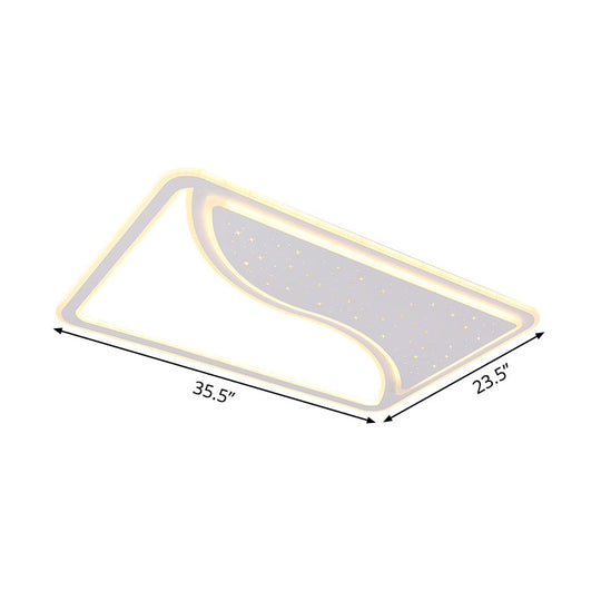 Modern White Led Ceiling Lamp With Curved Starry Sky Design Flush Lighting - 19’/35.5’ W