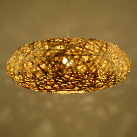 Traditional Bamboo Handmade Pendant Lighting With 1 Bulb - Wood Hanging Lamp Kit 12’/16’/19.5’ Wide