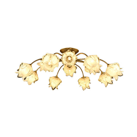 Traditional White Glass Semi-Flush Petal Ceiling Light With 12 Lights / B