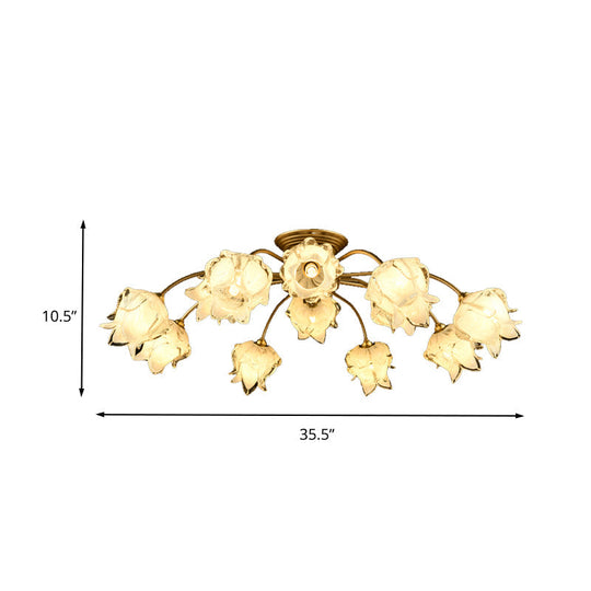 Traditional White Glass Semi - Flush Petal Ceiling Light With 12 Lights