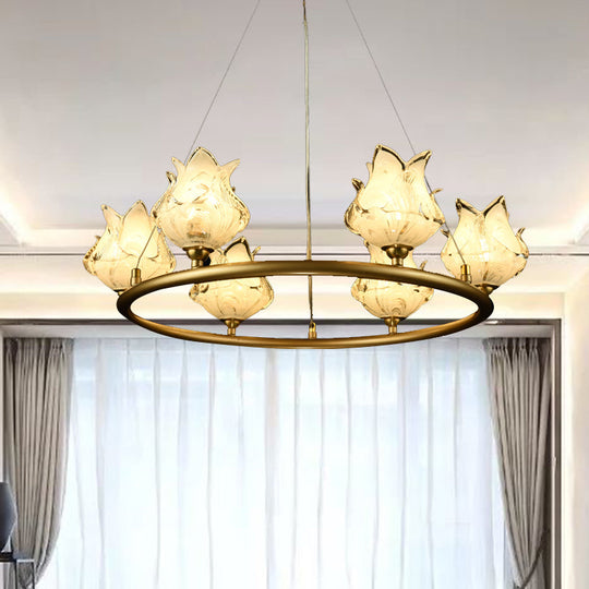 Traditional 6-Bulb Led Glass Chandelier Pendant Lamp For Bedroom