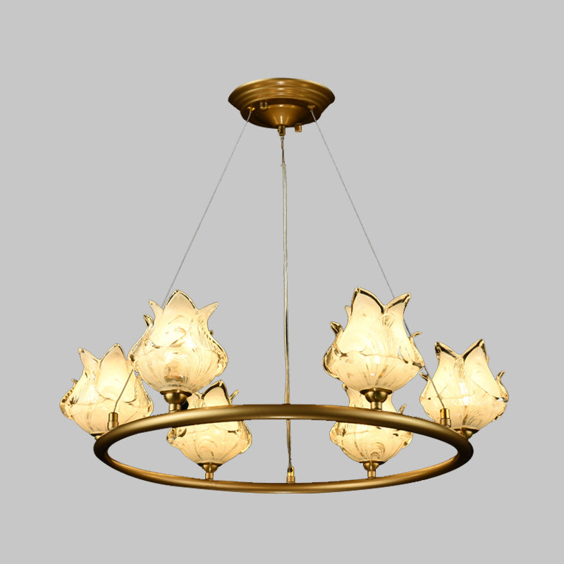 Traditional 6-Bulb Led Glass Chandelier Pendant Lamp For Bedroom