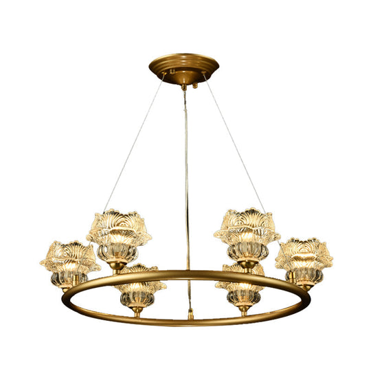 Traditional Sunflower Chandelier Clear Glass Suspension Lamp - 6 Heads Ideal For Living Room