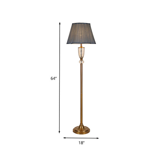 Simple Blue Fabric Barrel Floor Lamp With Crystal Deco - Perfect Stand Up Light For Living Room