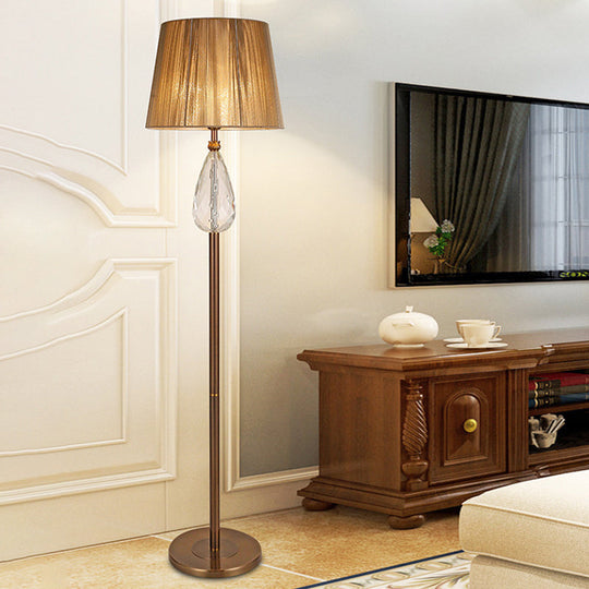 Countryside Teardrop Crystal Floor Reading Lamp With Fabric Shade - Beige