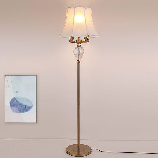 Minimalist White Floor Reading Light With Crystal Accent - Bedroom Standing Lamp