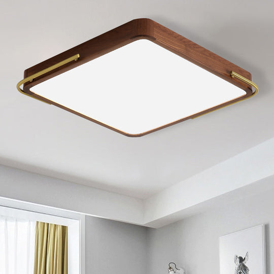 Led Brown Wood Flushmount Ceiling Light 13/19 Square Simplicity Design