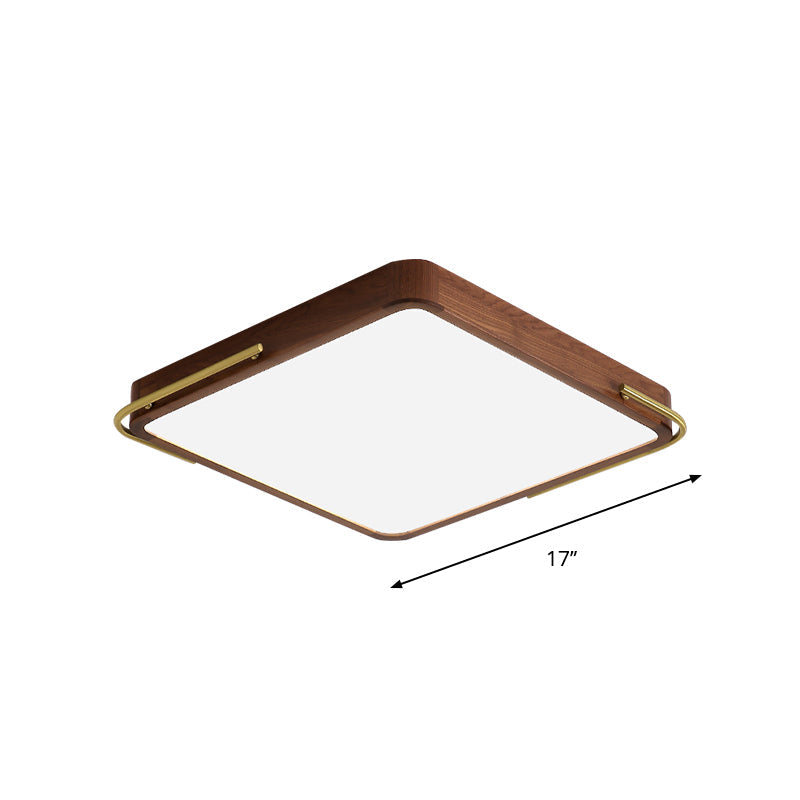 Led Brown Wood Flushmount Ceiling Light 13’/19’ Square Simplicity Design