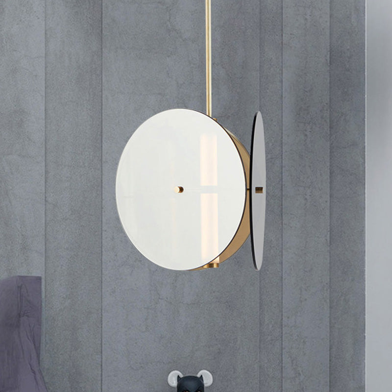 Modern Gold Led Pendant Light With Round Amber Glass Shade For Dining Room