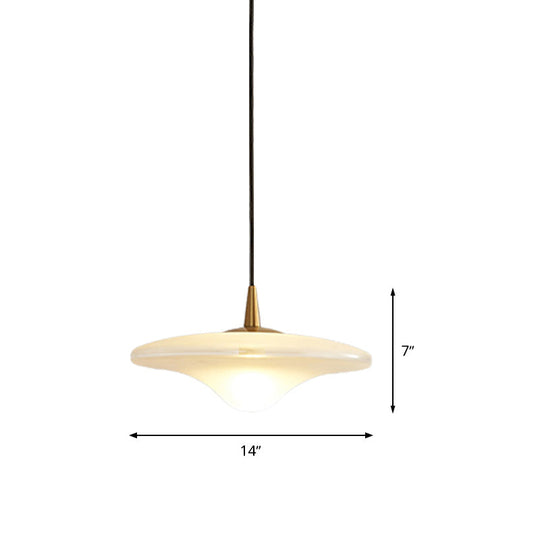 Contemporary Flare Hanging Lamp - White Glass Pendant With 1 Bulb Restaurant Down Lighting