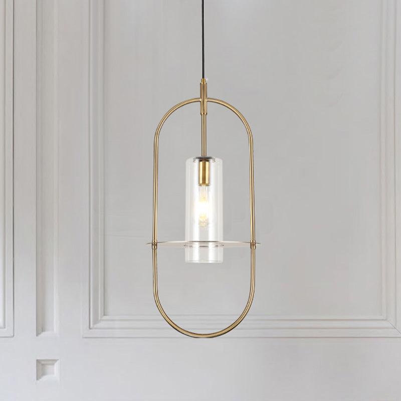 Modern Gold Metal Cylinder Hanging Light Fixture - 1 Ceiling Pendant For Living Room