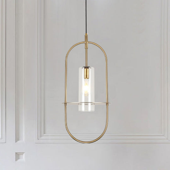 Modern Gold Metal Cylinder Hanging Light Fixture - 1 Ceiling Pendant For Living Room