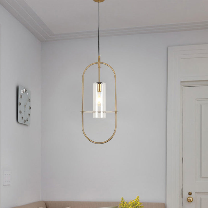 Modern Gold Metal Cylinder Hanging Light Fixture - 1 Ceiling Pendant For Living Room