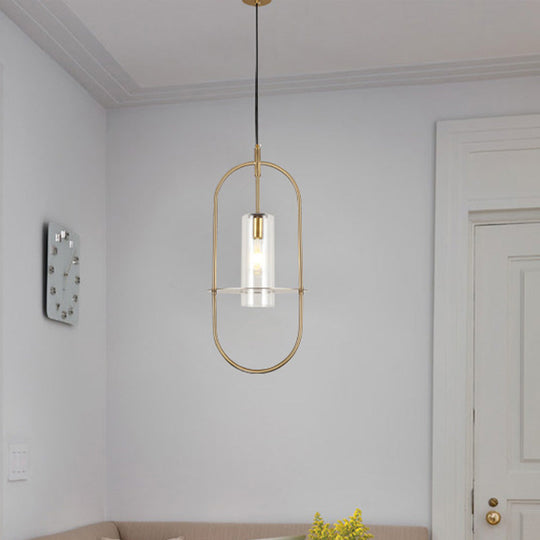 Modern Gold Metal Cylinder Hanging Light Fixture - 1 Ceiling Pendant For Living Room