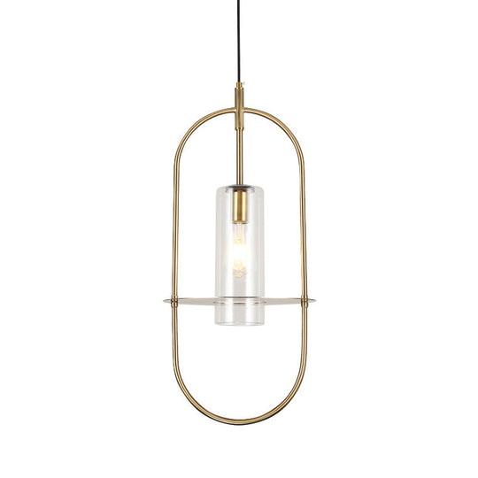 Modern Gold Metal Cylinder Hanging Light Fixture - 1 Ceiling Pendant For Living Room