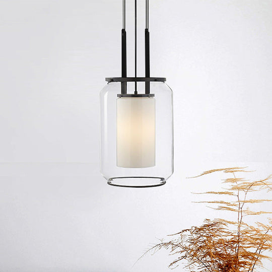 Modern Black Hanging Pendant With Clear Glass Shade For Bedroom - Down Lighting