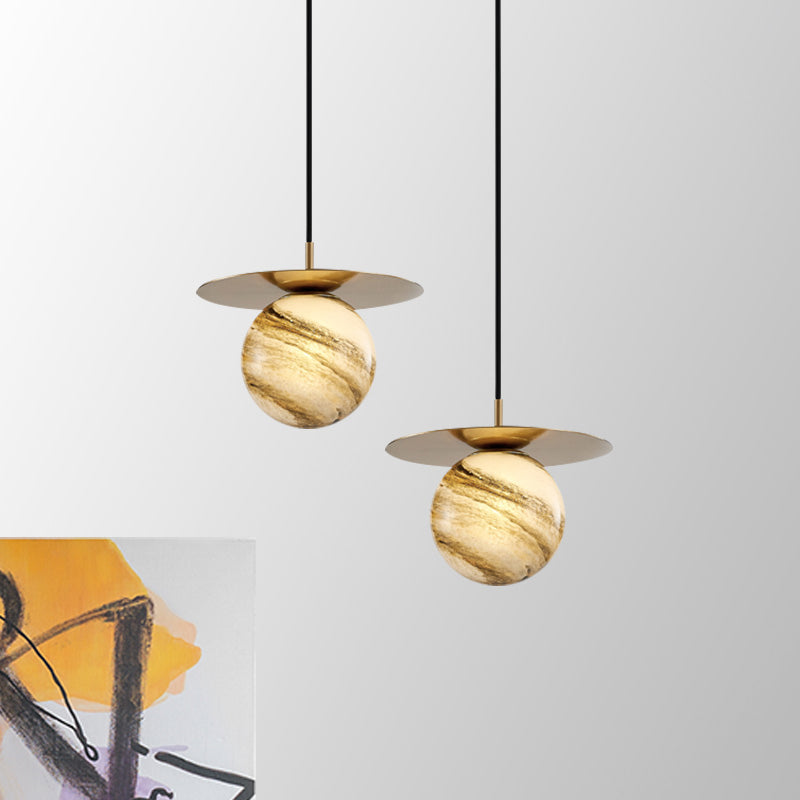 Modern Frosted Glass Sphere Pendant Light With Led Bulb - Gold Finish For Kitchen Ceiling