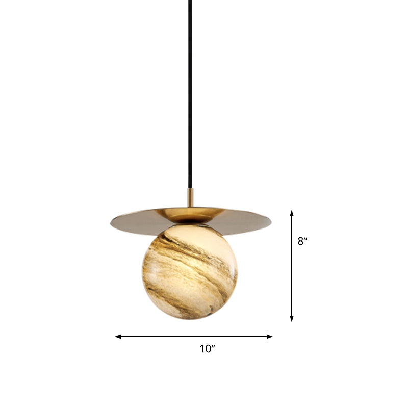 Modern Frosted Glass Sphere Pendant Light With Led Bulb - Gold Finish For Kitchen Ceiling
