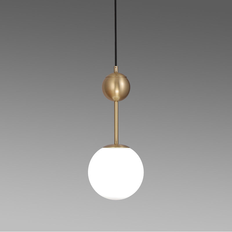 Simple Brass Bedroom Pendant Light with Milk Glass Shade Brass