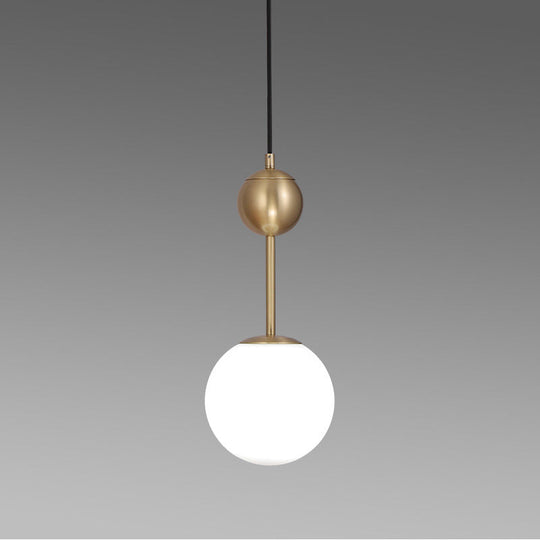 Simple Brass Bedroom Pendant Light with Milk Glass Shade Brass