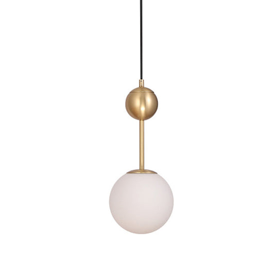 Simple Brass Bedroom Pendant Light with Milk Glass Shade Brass