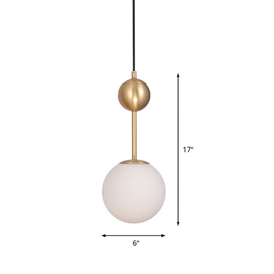 Simple Brass Bedroom Pendant Light with Milk Glass Shade Brass