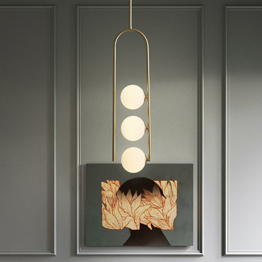 Gold Globe Semi Flush Ivory Glass Ceiling Mount Light With 3 Bulbs - Perfect For Dining Room