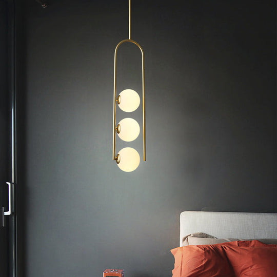 Gold Globe Semi Flush Ivory Glass Ceiling Mount Light With 3 Bulbs - Perfect For Dining Room