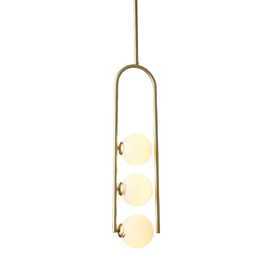 Gold Globe Semi Flush Ivory Glass Ceiling Mount Light With 3 Bulbs - Perfect For Dining Room