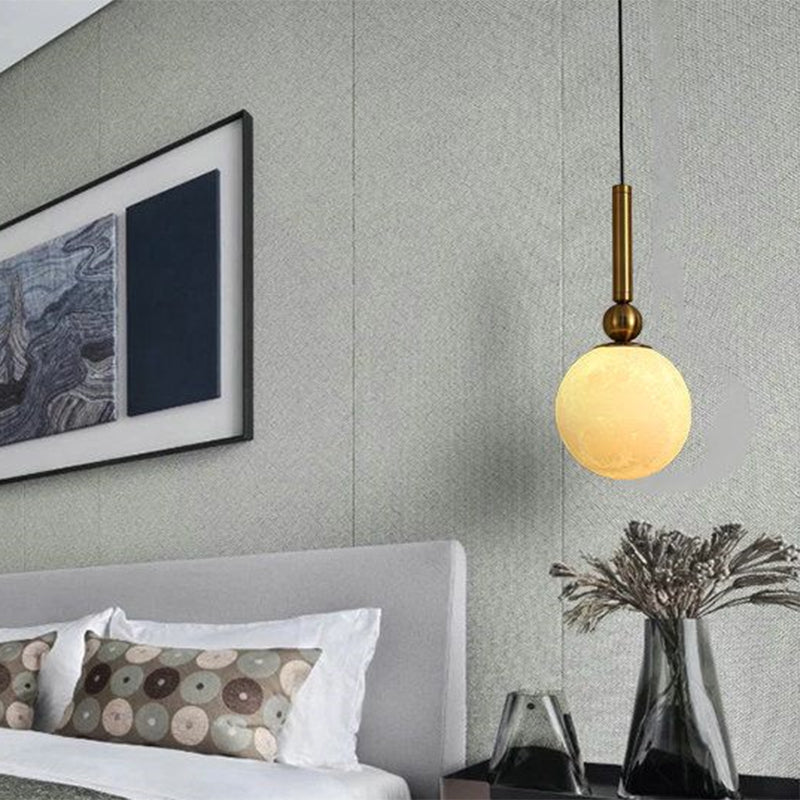 Simple Gold Led Bedroom Pendant Lamp With Frosted Glass Shade