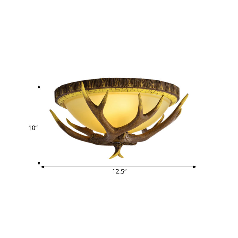 Traditional Bamboo Dome Flush Mount Lighting - Brown 3 Lights Ceiling Fixture