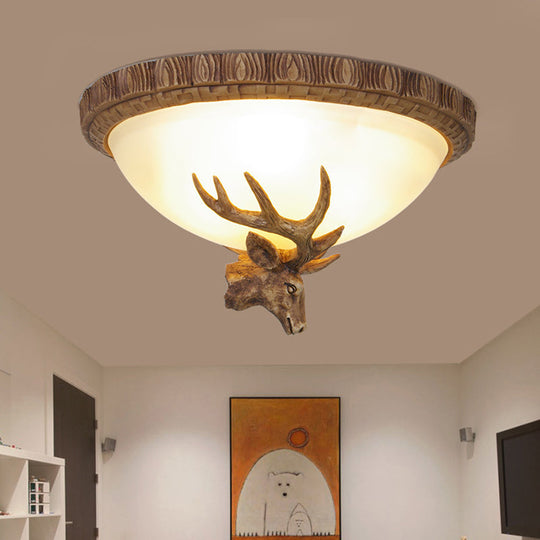 Traditional Brown Dome 3-Head Resin Flush Mount Light Fixture - Close-To-Ceiling Lamp For Living