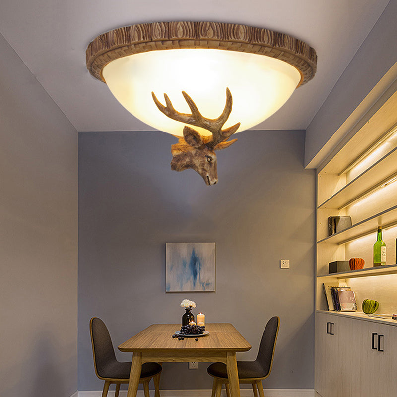 Traditional Brown Dome 3 - Head Resin Flush Mount Light Fixture - Close - To - Ceiling Lamp For