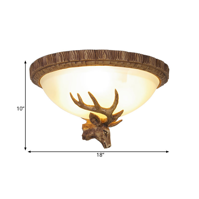 Traditional Brown Dome 3 - Head Resin Flush Mount Light Fixture - Close - To - Ceiling Lamp For