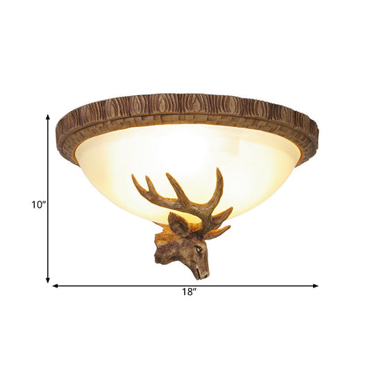 Traditional Brown Dome 3-Head Resin Flush Mount Light Fixture - Close-To-Ceiling Lamp For Living