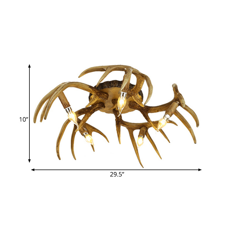 Antler Shape 5 - Bulb Resin Flush Mount Ceiling Lamp - Brown Semi Traditional Lighting