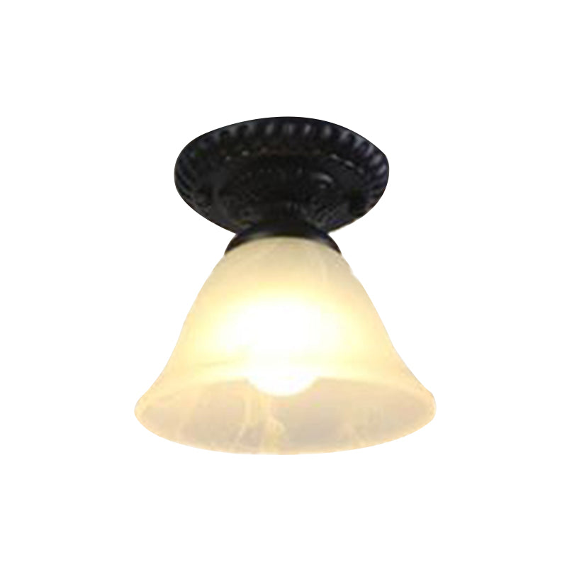 Traditional White/Amber Glass Flush Mount Ceiling Lamp For Living Room With 1 Light Cone