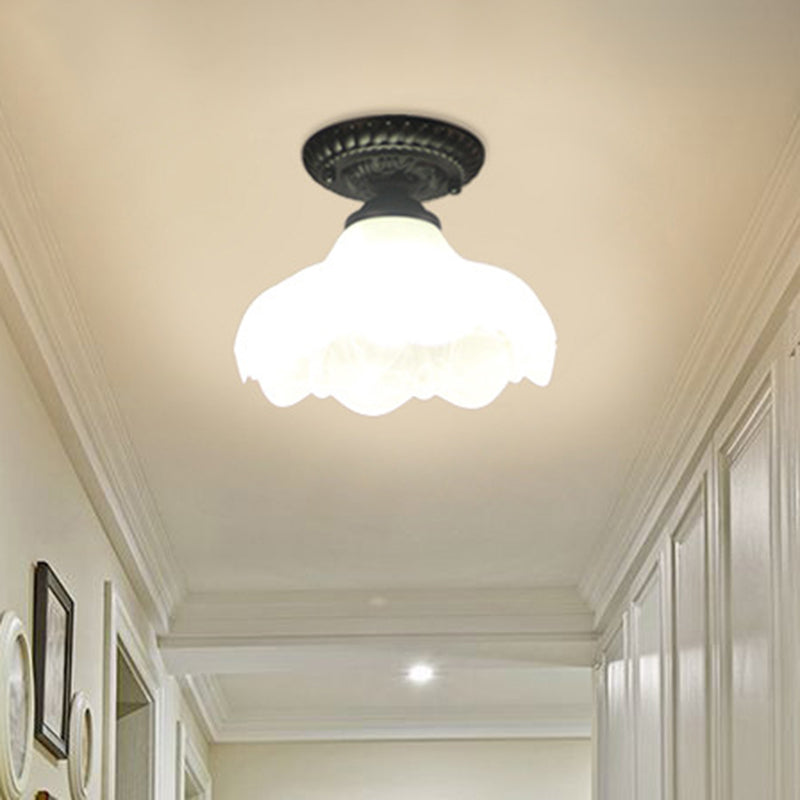 Traditional White Glass Ceiling Mounted Flush Mount Lamp For Corridor