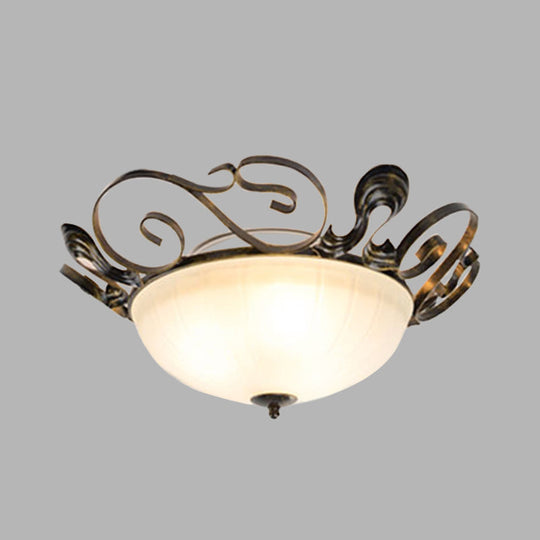 Black 3-Light Classic Ceiling Fixture With White Glass Bowl - Ideal For Living Room Flush Lighting