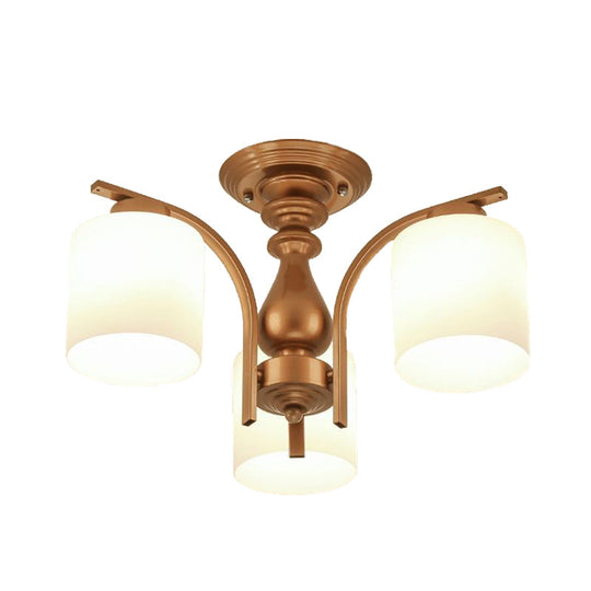 Traditional Gold Semi Flush Ceiling Light Fixture With Frosted Glass Shade - 3/5/6 Lights For