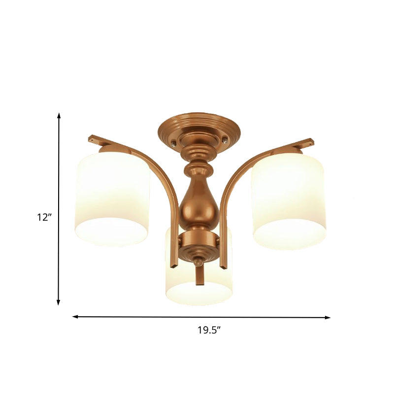Traditional Gold Semi Flush Ceiling Light Fixture With Frosted Glass Shade - 3/5/6 Lights For
