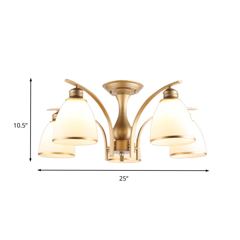 Classic Gold Semi Flush Mount Ceiling Light Fixture With Opal Glass Shades – 3/5/8 Lights For