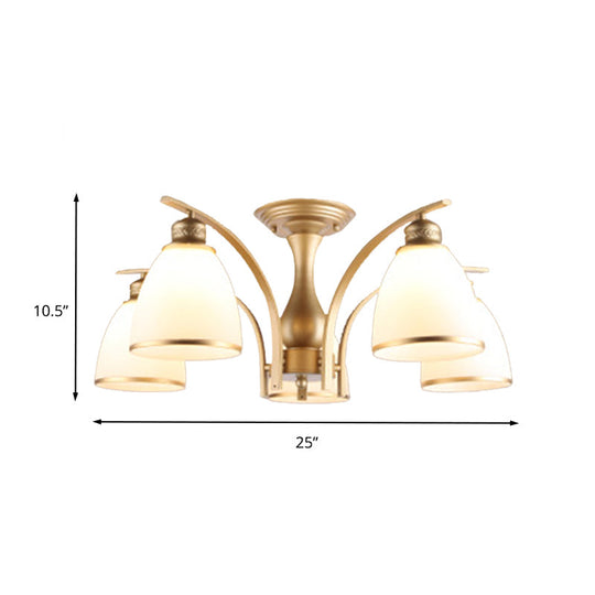 Classic Gold Semi Flush Mount Ceiling Light Fixture With Opal Glass Shades – 3/5/8 Lights For